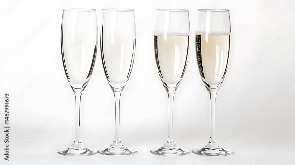 Four Champagne Flutes Isolated on White Background Four Champagne Flutes Isolated on White Background
