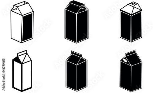 Black and White Milk Carton Silhouette Icons Collection