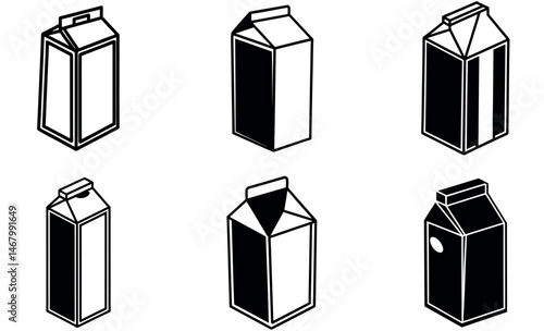 Black and White Milk Carton Silhouette Icons Collection