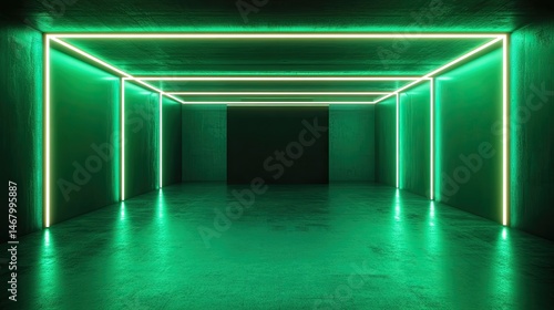 Wallpaper Mural Emerald Gateway Neon Portal in Concrete Hallway. Torontodigital.ca