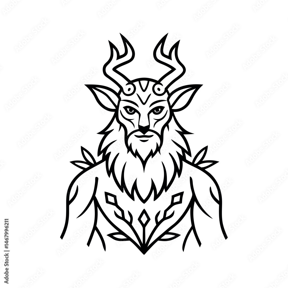 Obraz premium Mystical Forest Spirit Line Art Tattoo Vector