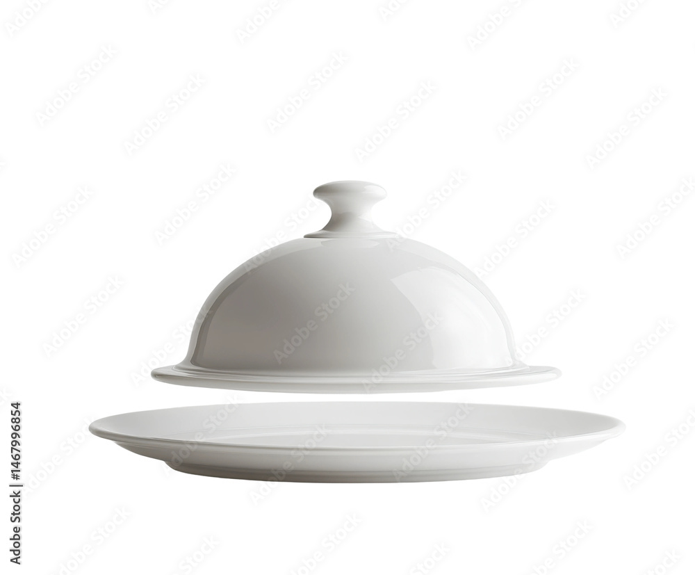 Elegant food presentation minimalist aerial view of dining plate & cloche isolated on transparent background Elegant food presentation minimalist aerial view of dining plate & cloche isolated on transparent background
