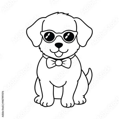 a puppy wearing sunglasses bowtie line art vector silhouette