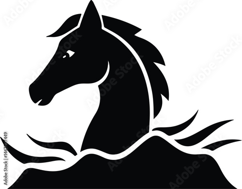 Horse with Desert Elements Inside | Double Exposure Style Horse Illustration Featuring Cactus, Sun, and Sand Dunes | Southwestern Vector Art for Posters, Prints, and Wildlife Designs