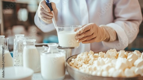 Dairy Delight Scientist tests creamy milk with quality control in laboratory.