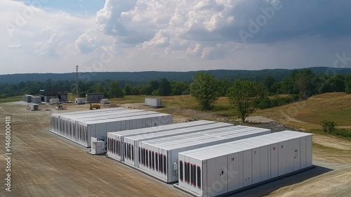 Battery Farm Power Energy Storage Tech under Summer Sky.