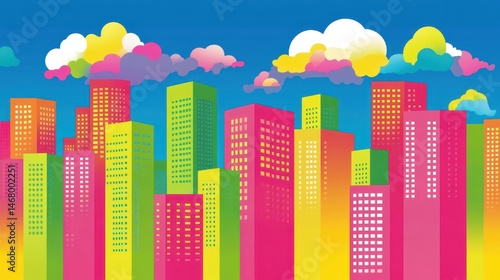 Vibrant Pixelated Cityscape A Digital Metropolis Under Colorful Skies A Modern Urban Fantasy with Retro Pixel Art Aesthetic