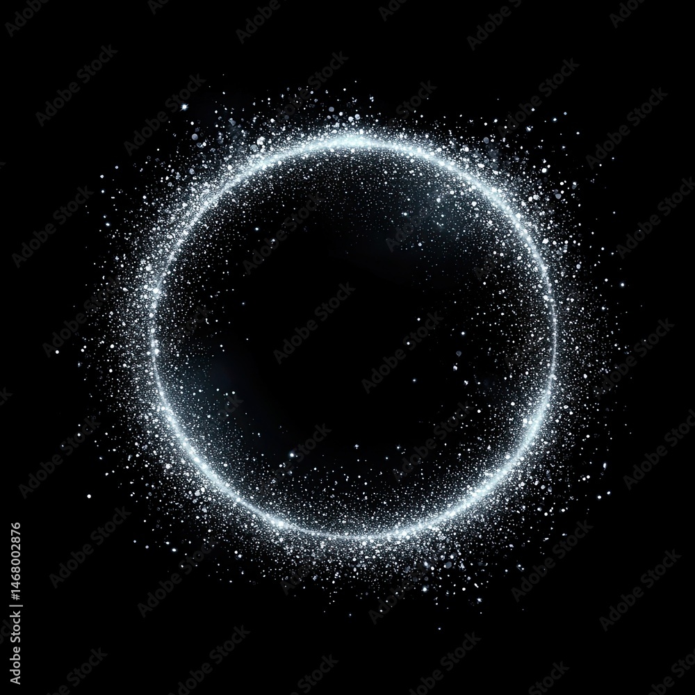 Fototapeta premium A circle of light particles forming the shape of an elegant, shimmering ring against a black background