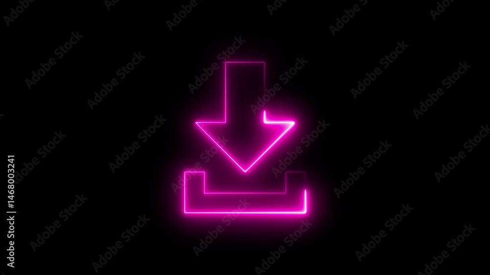 Neon upload arrow icon animation. Download arrow icon animated black background