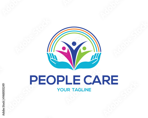 Colorful people care logo with hands and rainbow design symbolizes community and support for charitable organizations