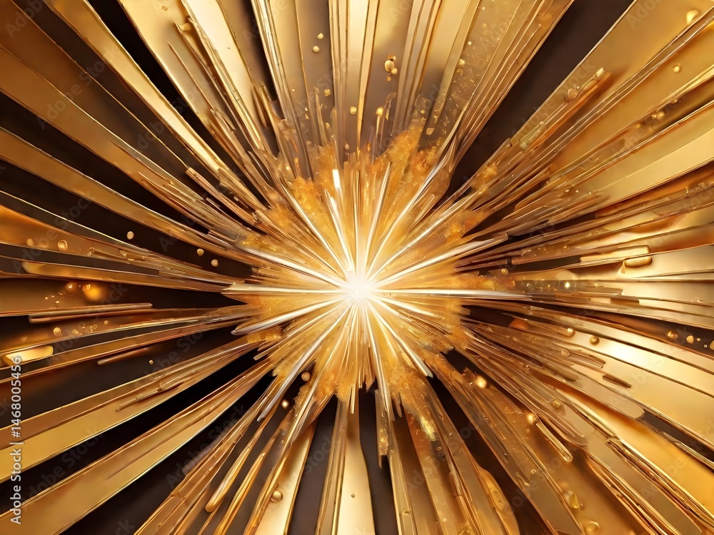 Obraz premium A radiant golden explosion of light and energy, capturing a moment of dazzling brilliance with sharp lines and a mesmerizing burst effect.