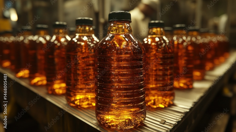 Beverage bottles on a production line Beverage bottles on a production line