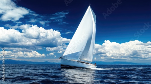 Sailing Dream Yacht at Sea with Blue Sky.