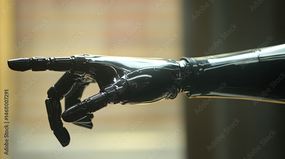 Futuristic Hand Polished Bionic Arm Reaches Out. Futuristic Hand Polished Bionic Arm Reaches Out.