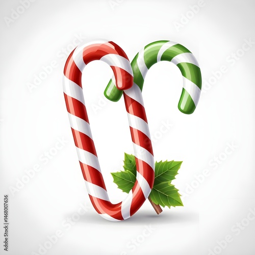 Red and Green Candy Canes with Holly
