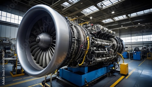Aircraft Engine Maintenance in Industrial Hangar