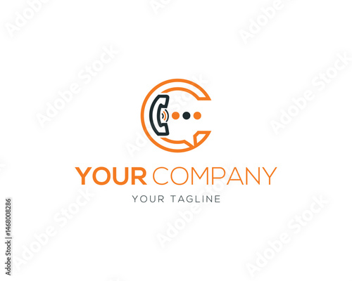 Abstract letter C communication logo design with phone receiver and dots