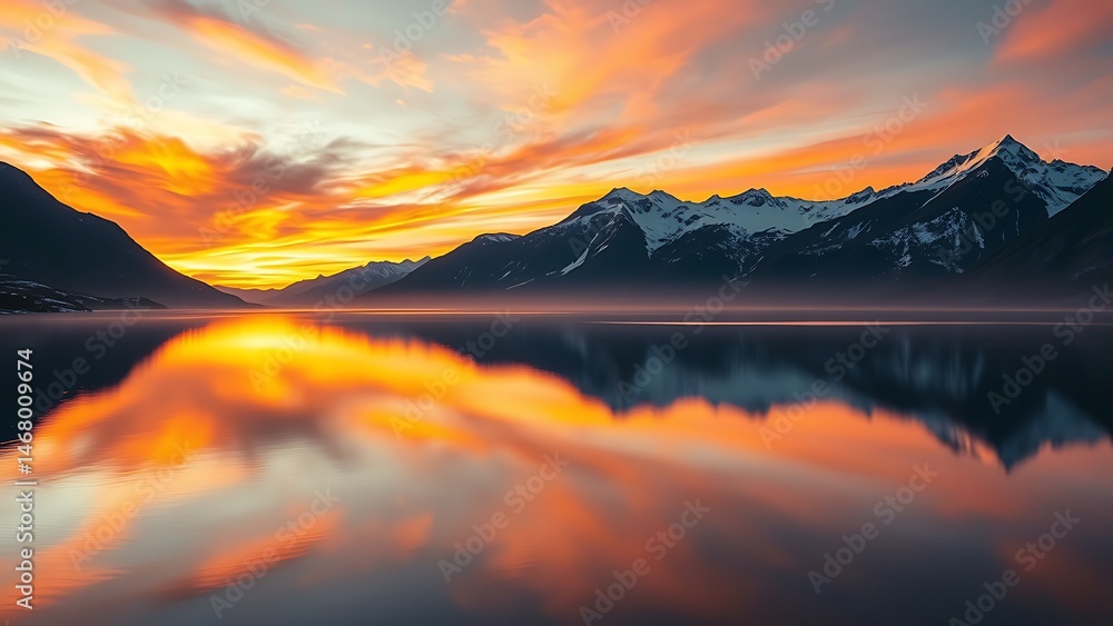 Fototapeta premium Mountain Lake Sunset - Dramatic Landscape for Nature Photography, Wall Art