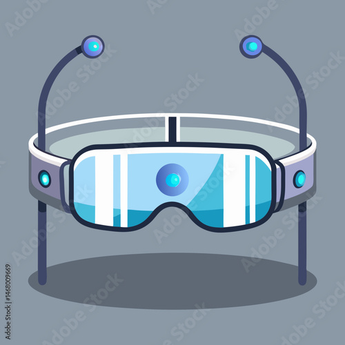 3D glasses with headphones resting on a stand, showcasing a setup for immersive viewing and audio experiences.