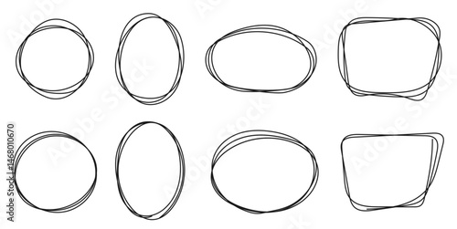 手書き風の円、四角のぐるぐるフレームセット