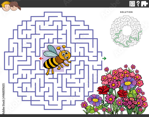 maze puzzle game with cartoon bee and flowers