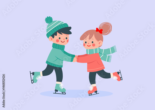 Children are happily playing and ice skating