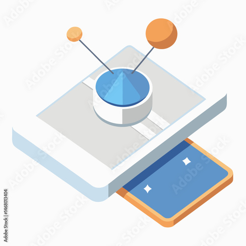 A tablet computer with a disk drive positioned on top, showcasing a modern tech setup.