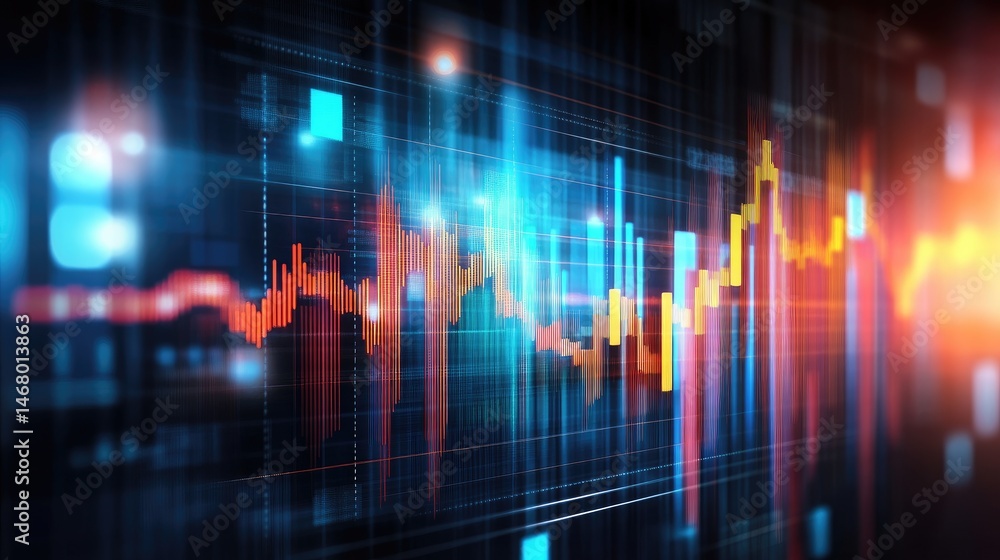 Financial Market Pulse Digital Stock Chart with Vibrant Analytics. Financial Market Pulse Digital Stock Chart with Vibrant Analytics.