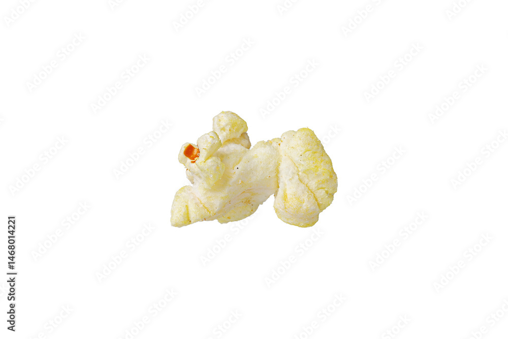 macro popcorn on isolated and white background close up