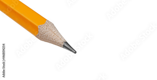 Obraz na płótnie Macro shot of a sharpened yellow graphite pencil tip on white background. Perfect for art tools and detailed projects. close up w salonie