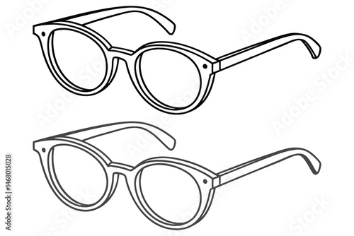 Two pairs of roundframed eyeglasses are outlined in black on a plain white background