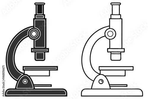 Two simple microscope line artworks show the variations with black filled and outlined style