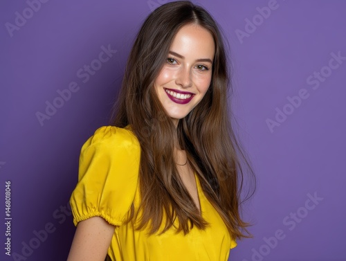 Smiling woman with long bro...