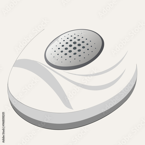 A white speakers featuring a distinct black dot on its body.