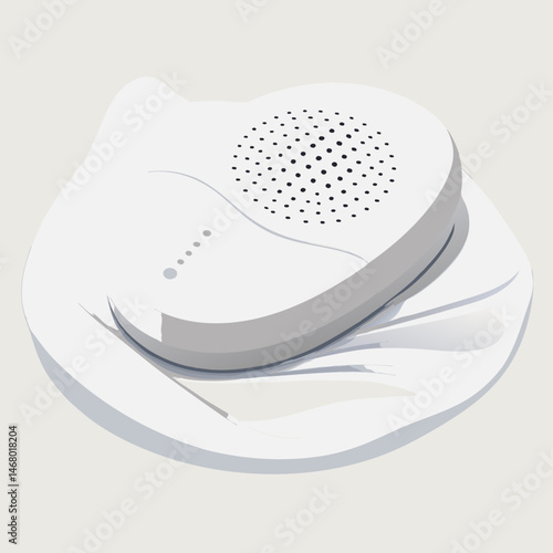 A white speakers featuring a distinct black dot on its body.