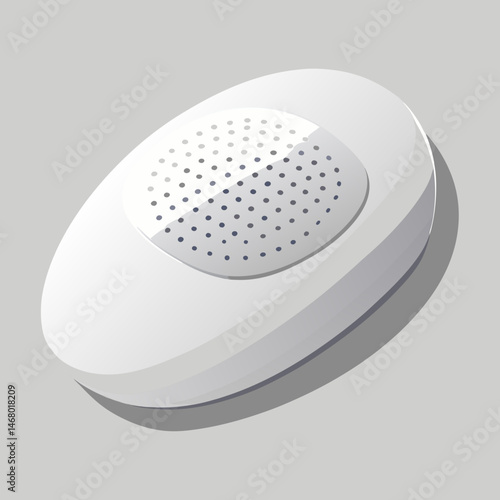 A white speakers featuring a distinct black dot on its body.