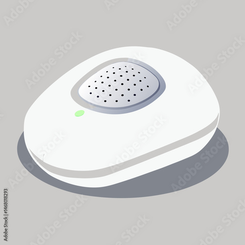 A white speakers featuring a distinct black dot on its body.