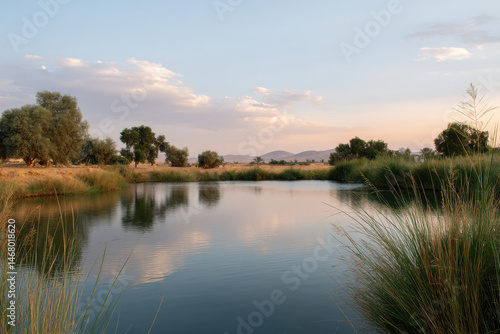 serene salt lake in tunisia during soft twilight framed by gentle natural curves