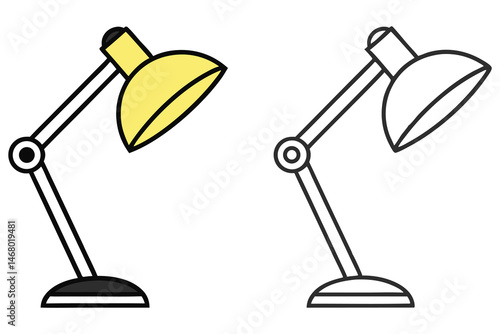 Cartoon drawing shows one yellow table lamp and one uncolored table lamp