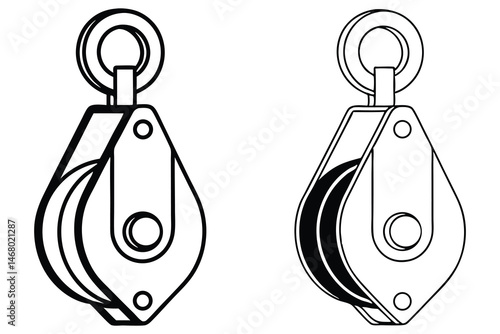 Foto Two outlined pulley block illustrations exhibit mechanical lifting equipment aga