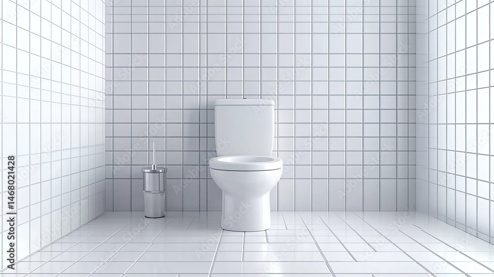 Clean Lines White Toilet Bowl in Tiled Modern Bathroom Interior. Clean Lines White Toilet Bowl in Tiled Modern Bathroom Interior.