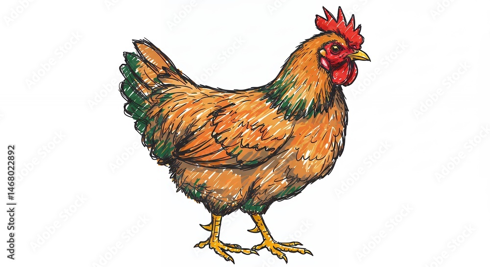 Fototapeta premium Chicken illustration drawing animal farm portrait