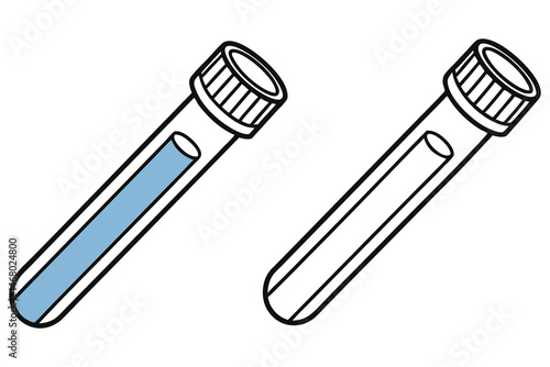Two test tubes sit at an angle, one colored and one uncolored are illustrated