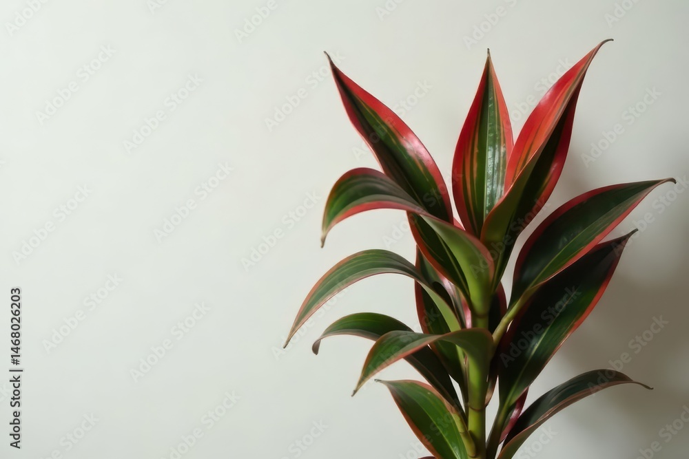 Slender dracaena marginata with vibrant red-edged leaves against a neutral background , foliage, dragon tree, houseplant Slender dracaena marginata with vibrant red-edged leaves against a neutral background , foliage, dragon tree, houseplant