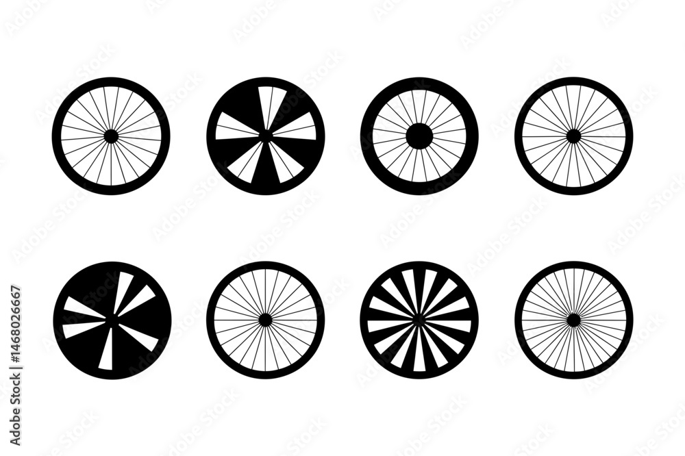 Collection of different bicycle wheel designs icon Collection of different bicycle wheel designs icon