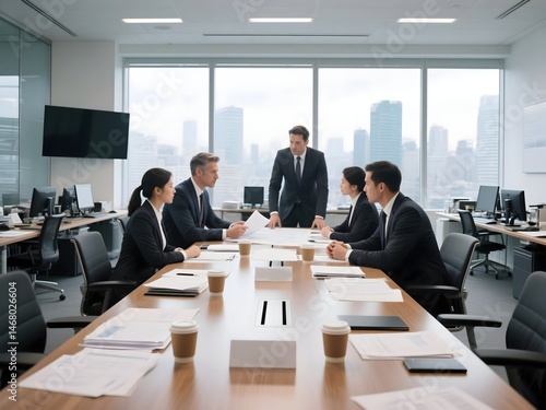 Executive Meeting with Diverse Team in a Modern Office, Generative AI