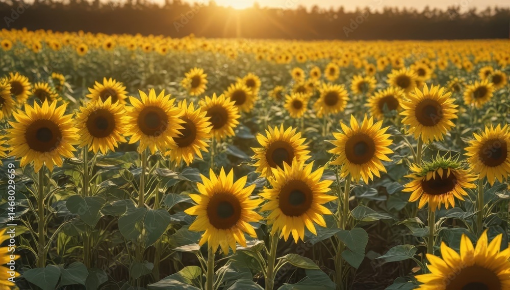 Fototapeta premium Golden sunflowers, vibrant yellow, tracking the sun's arc , blossom, farm, petal