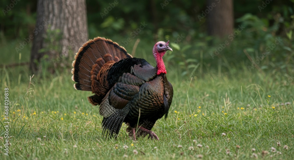 Wild turkey in a grassy field Wild turkey in a grassy field