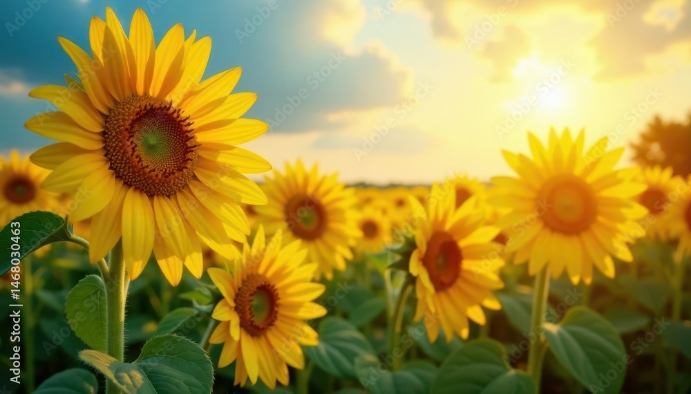 Fototapeta premium Sunflowers bask in sunlight, showcasing transpiration and growth , growth, day, energy
