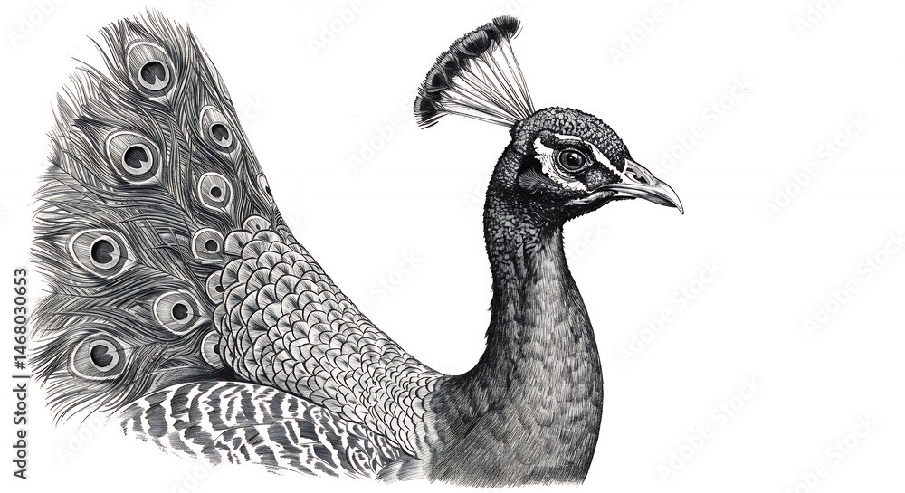 Fototapeta premium Peacock illustration grayscale art
